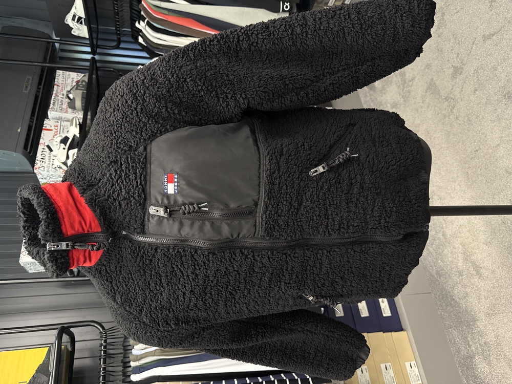 OUTLET ÜRÜNÜ Tommy Jeans Uzun Fermuarlı Polar Mont (Siyah)