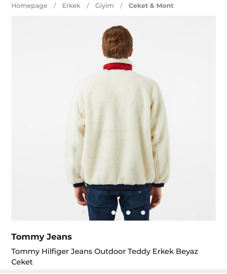 OUTLET ÜRÜNÜ Tommy Jeans Uzun Fermuarlı Polar Mont (Ekru)