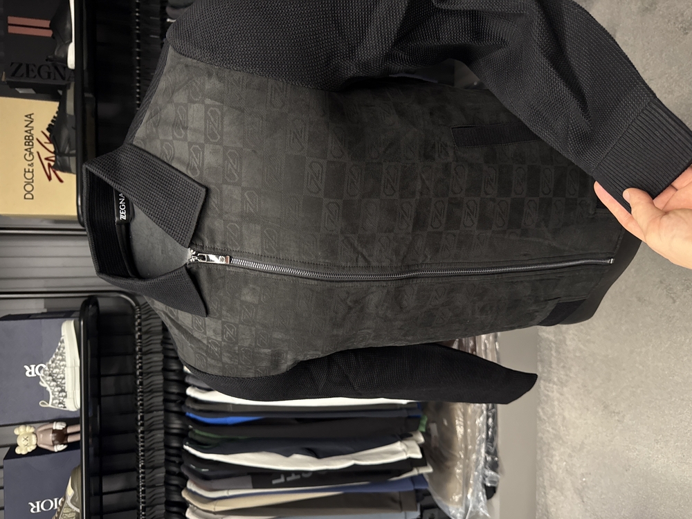 Outlet ürünü İthal Zegna Monogram Süet Detaylı Triko Mont Ceket (Siyah)-9090