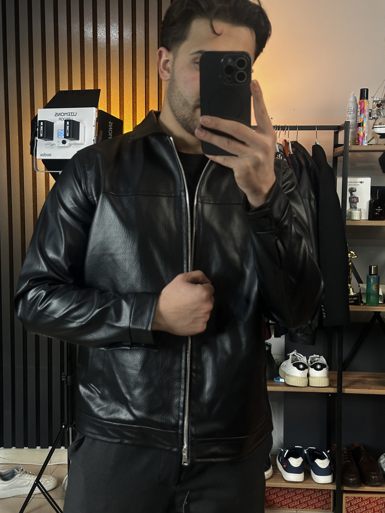 Siyah Yazlık Özel Seri Kemer Boy Deri Ceket