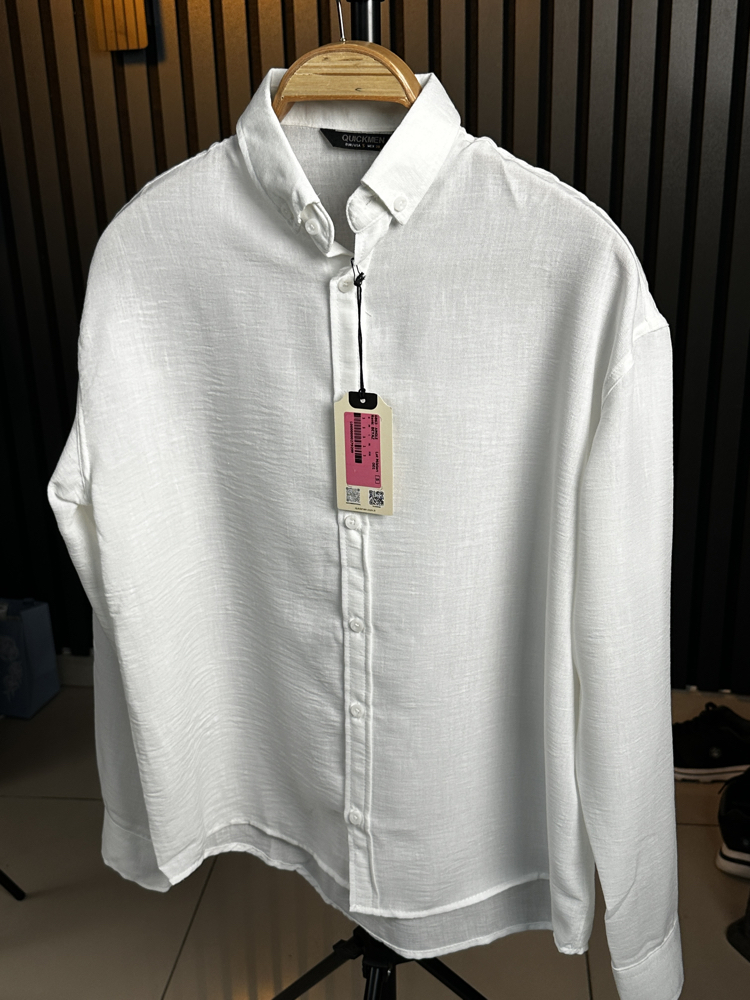 Beyaz Oversize Keten Yazlık Özel Seri Gömlek