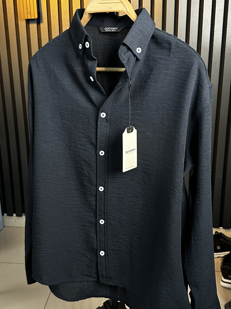 Lacivert Oversize Keten Yazlık Özel Seri Gömlek