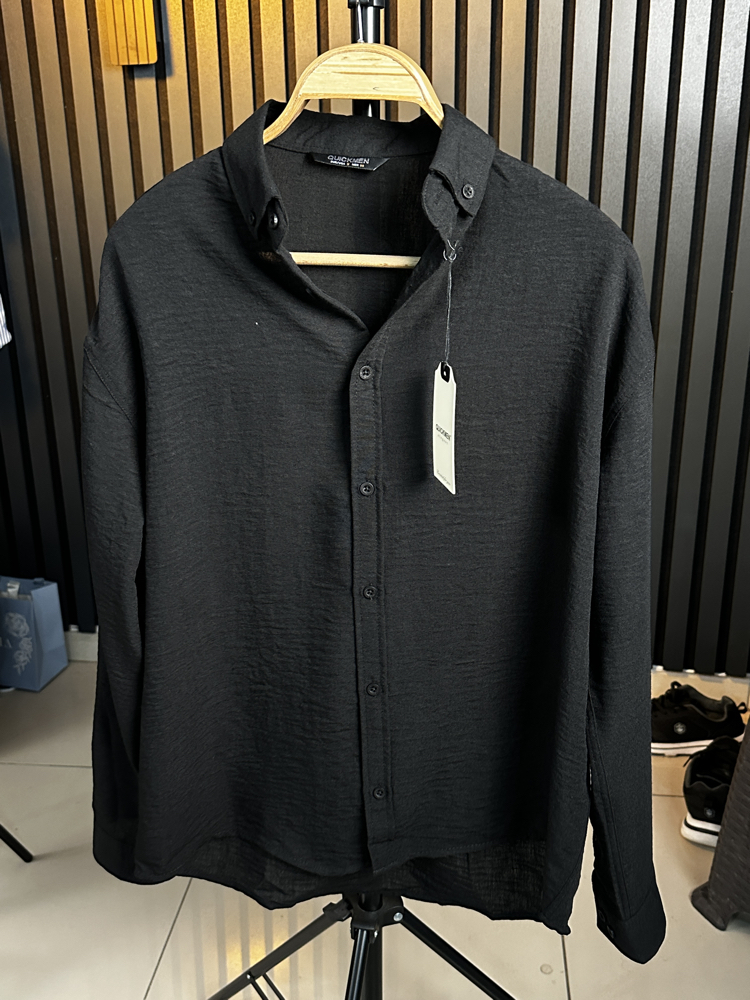 Siyah Oversize Keten Yazlık Özel Seri Gömlek
