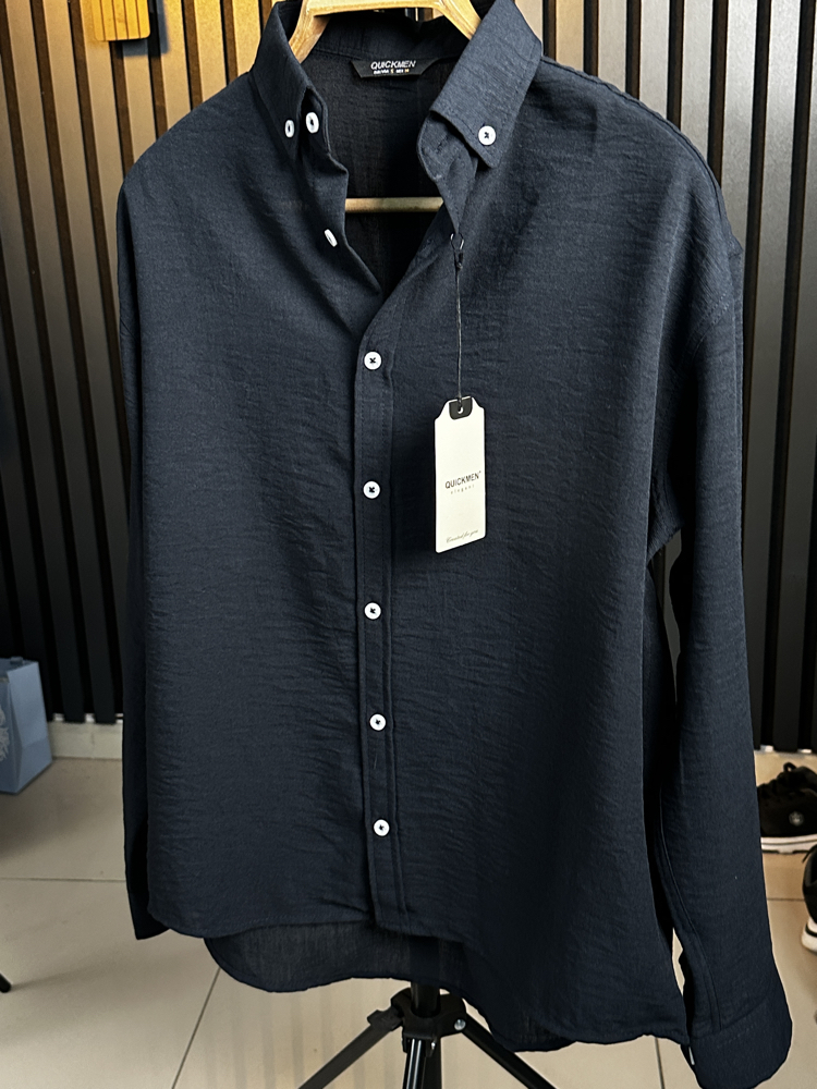 Lacivert Oversize Keten Yazlık Özel Seri Gömlek