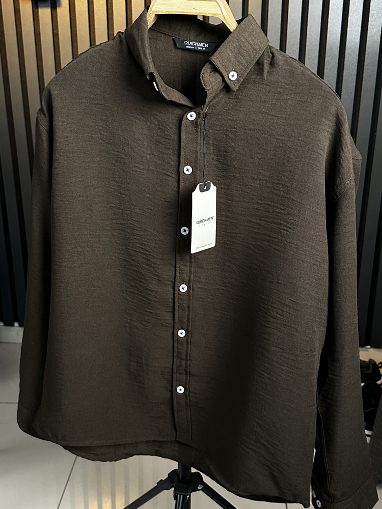 Kahverengi Oversize Keten Yazlık Özel Seri Gömlek