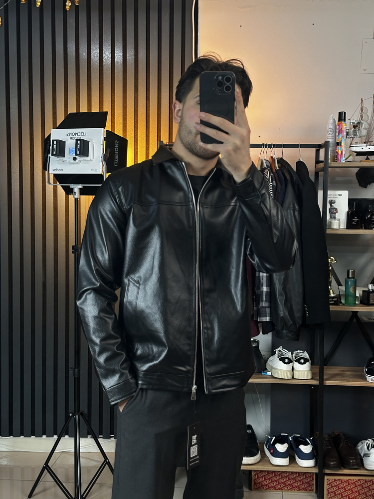 Siyah Yazlık Özel Seri Kemer Boy Deri Ceket