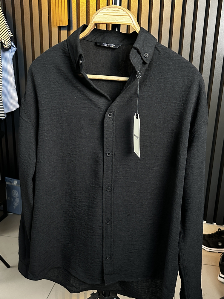 Siyah Oversize Keten Yazlık Özel Seri Gömlek
