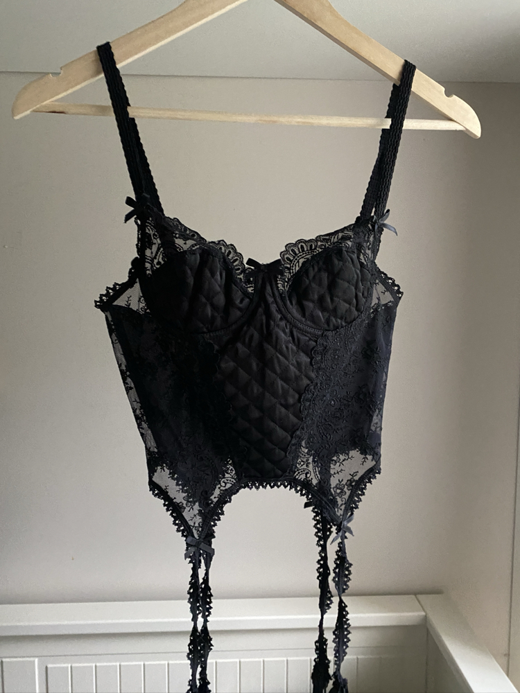 Vintage ‘50s Black Satin Corset with Lacing Details