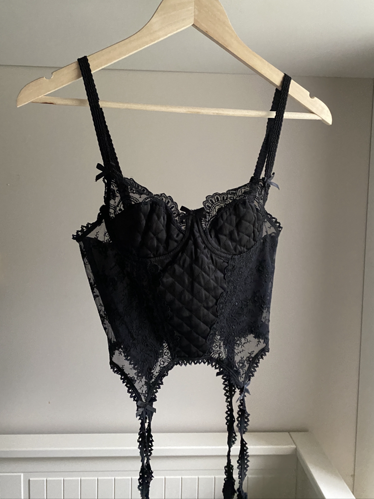 Vintage ‘50s Black Satin Corset with Lacing Details