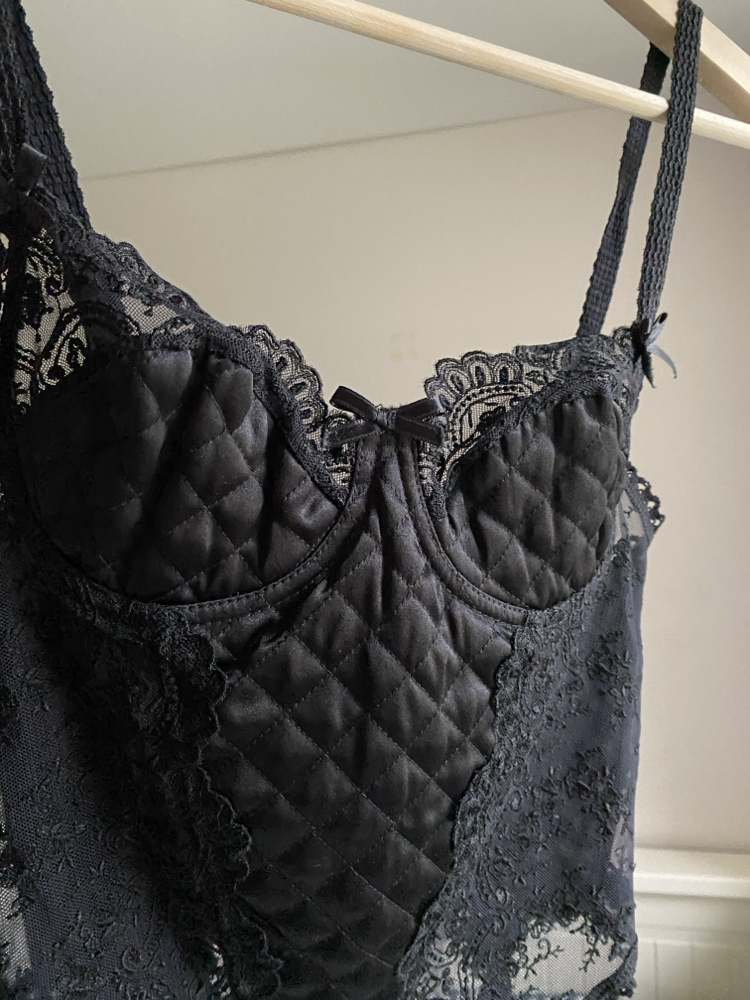 Vintage ‘50s Black Satin Corset with Lacing Details