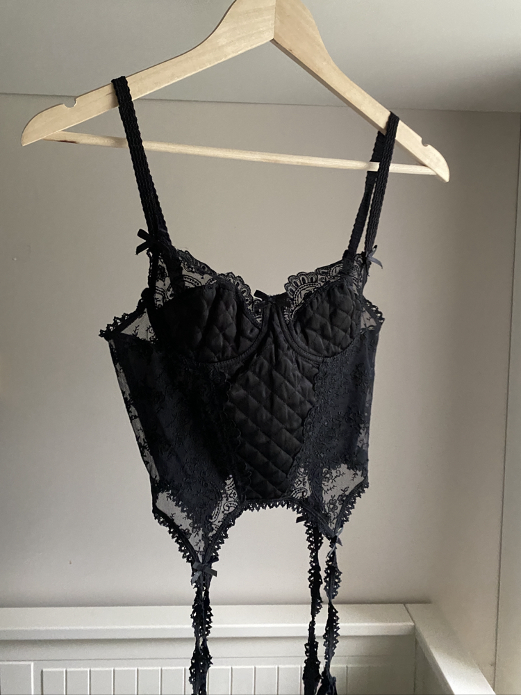 Vintage ‘50s Black Satin Corset with Lacing Details