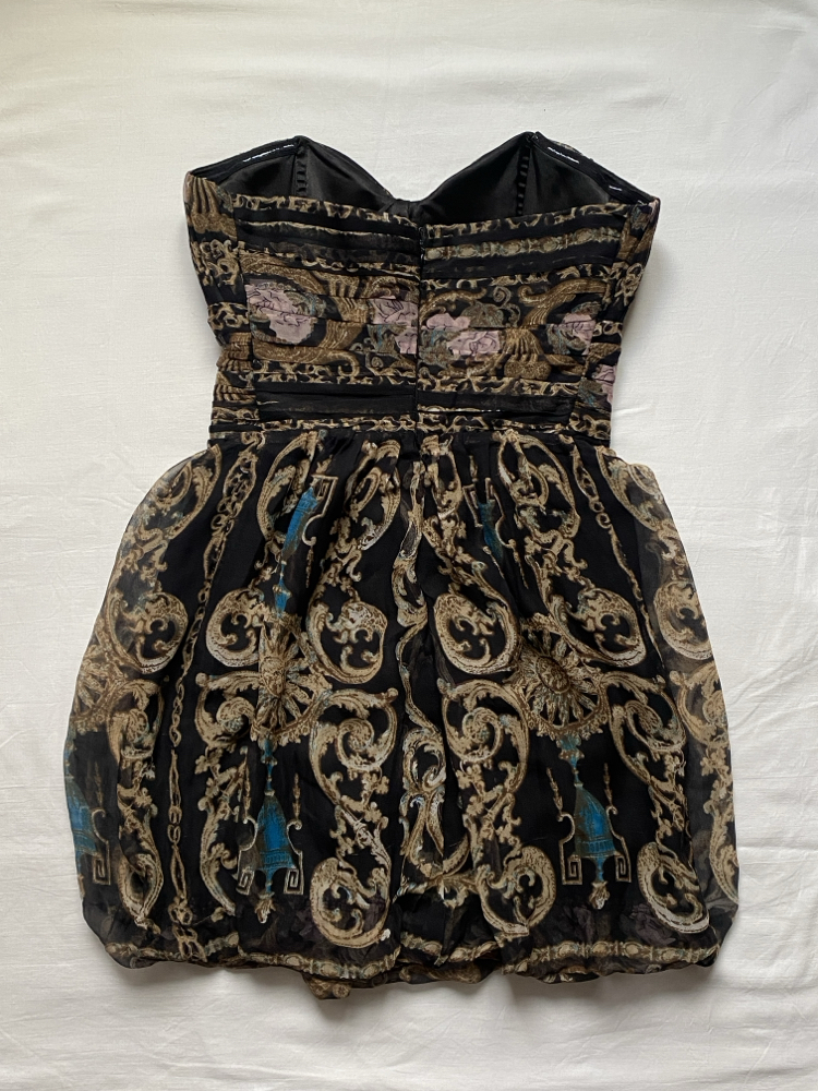 Vintage Bebe Silk Baroque Printed Bubble Dress 