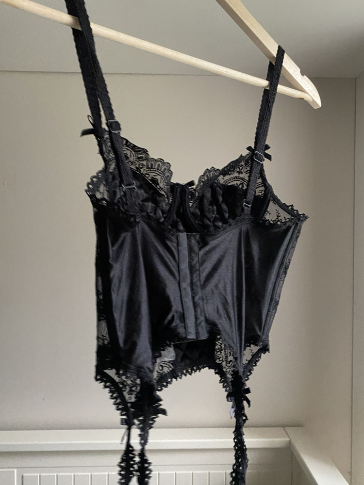Vintage ‘50s Black Satin Corset with Lacing Details