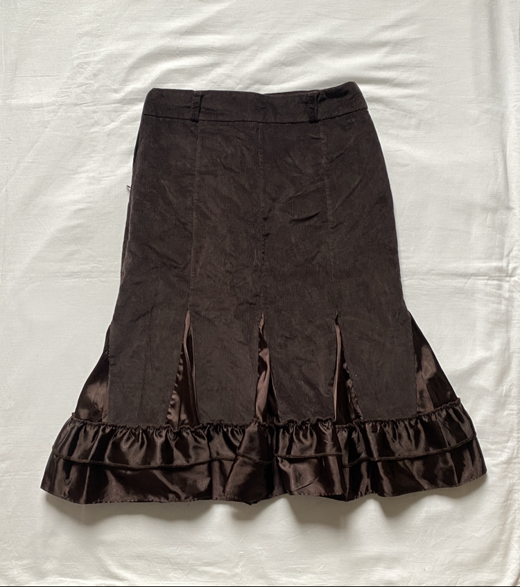 Vintage Corduroy and Satin Midi Skirt