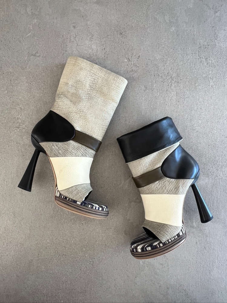 Vintage Balenciaga Archive Mid Calf Peeptoe Boot Heels