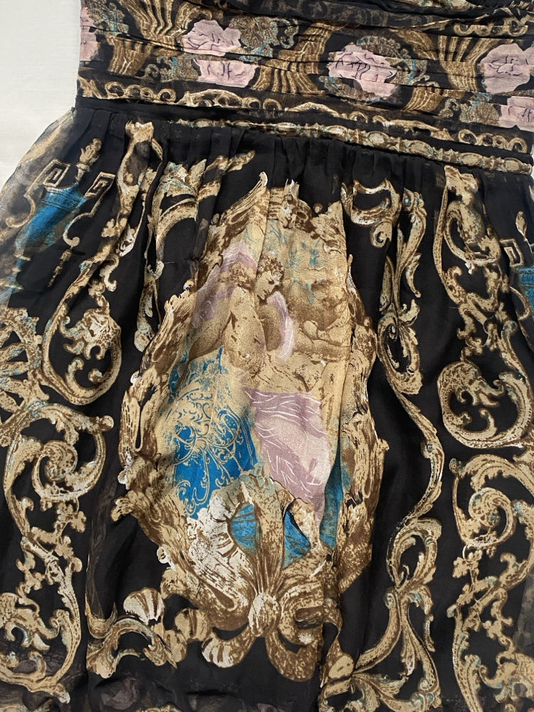 Vintage Bebe Silk Baroque Printed Bubble Dress 