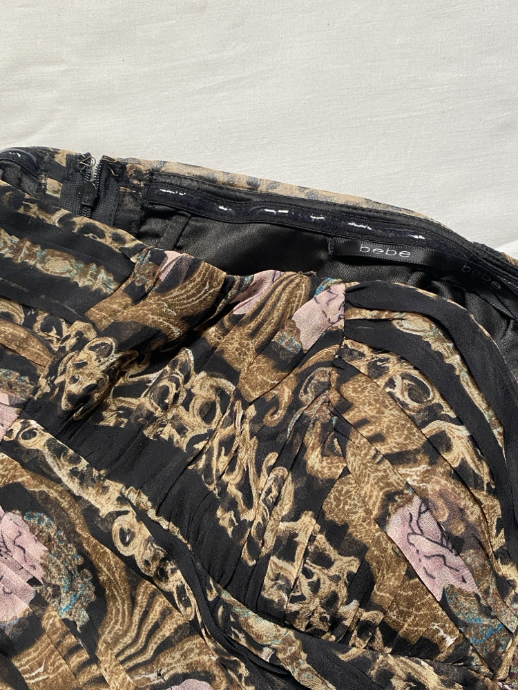 Vintage Bebe Silk Baroque Printed Bubble Dress 
