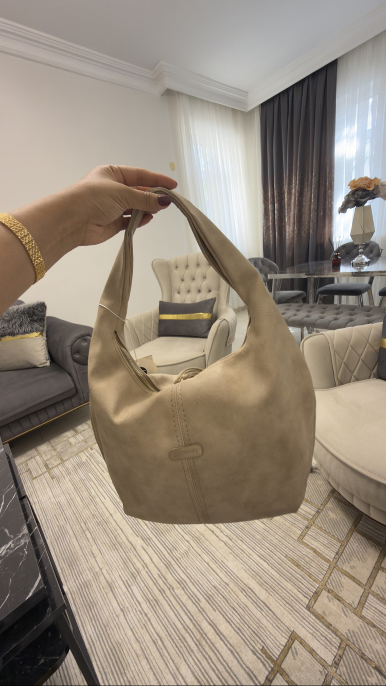 Bej Modern Hobo Omuz Çantası - Günlük Şık Kadın Çanta