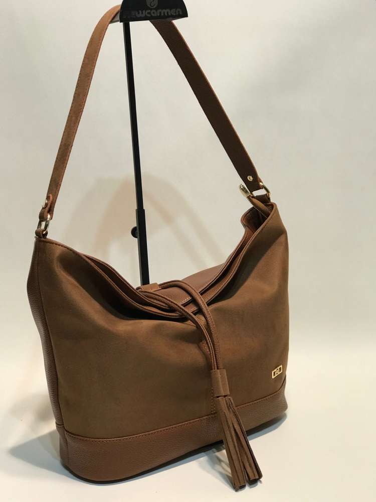 Taba Süet Hobo Çanta - Püskül Detaylı Bohem Omuz Çantas