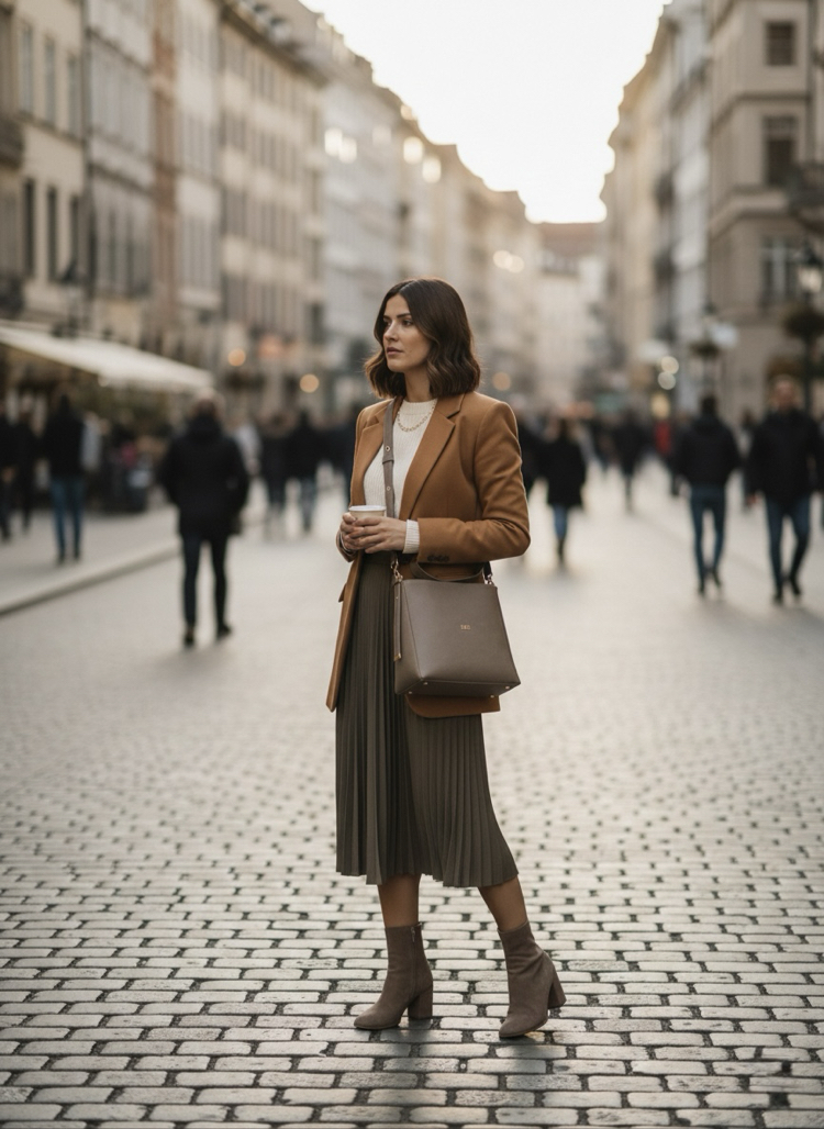 Vizon Hakiki Süet Minimalist Omuz Çantası - Günlük Şık Kadın Kol Çantası (Taupe)