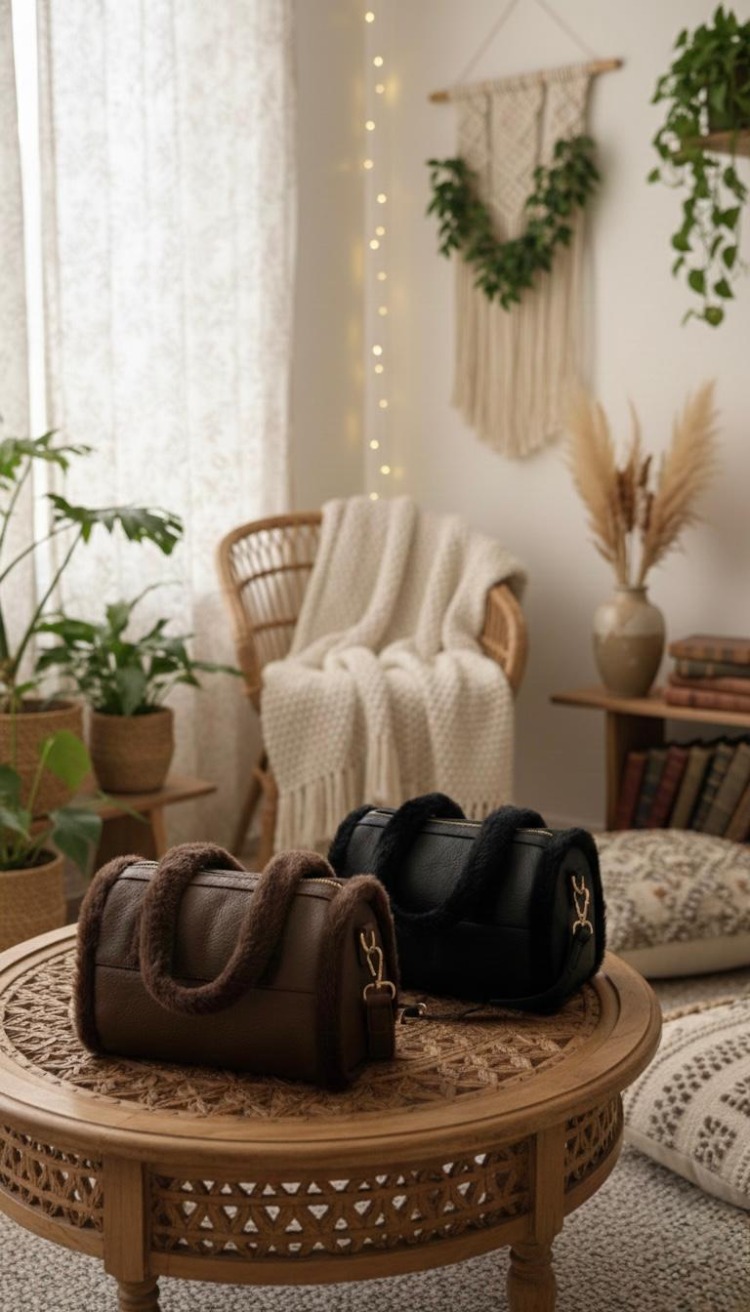 Craft Tasarım Açık Kahve Kürklü Baget Çanta