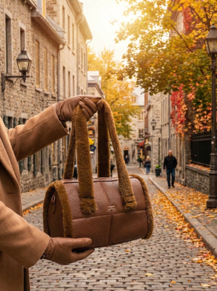 Craft Tasarım Açık Kahve Kürklü Baget Çanta