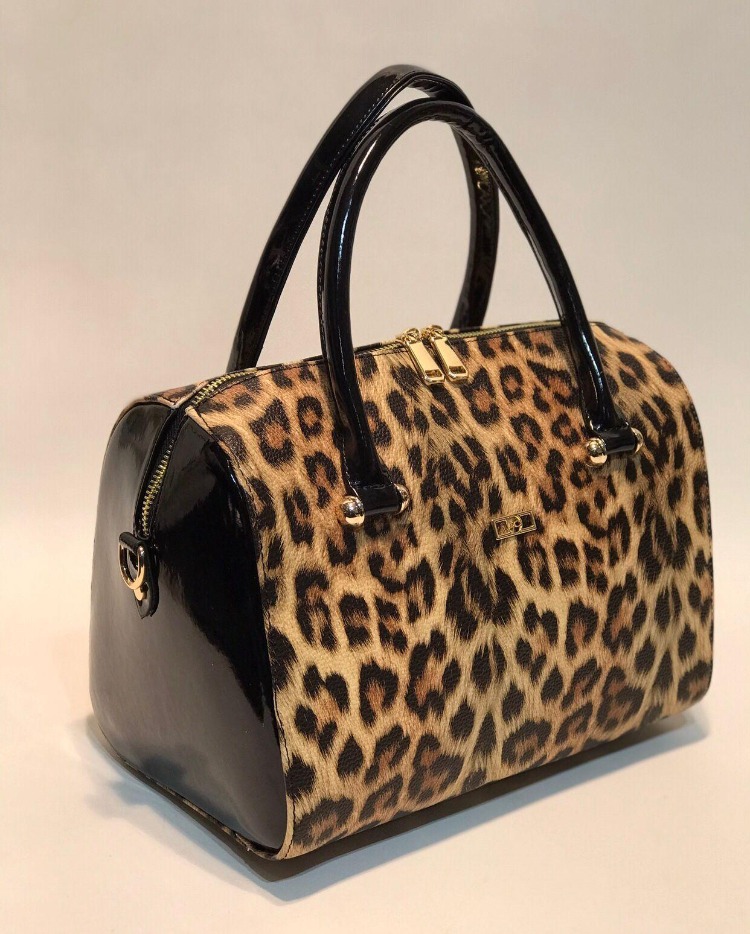 Leopar Desenli Siyah Detaylı Kadın El Çantası