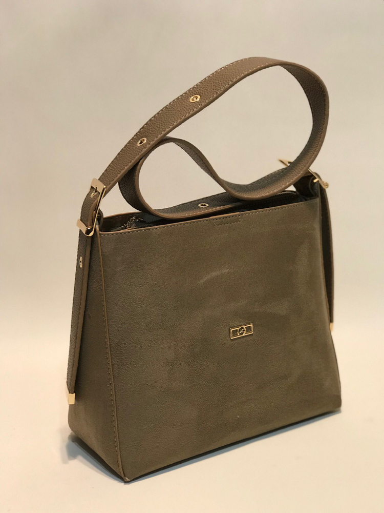 Vizon Hakiki Süet Minimalist Omuz Çantası - Günlük Şık Kadın Kol Çantası (Taupe)