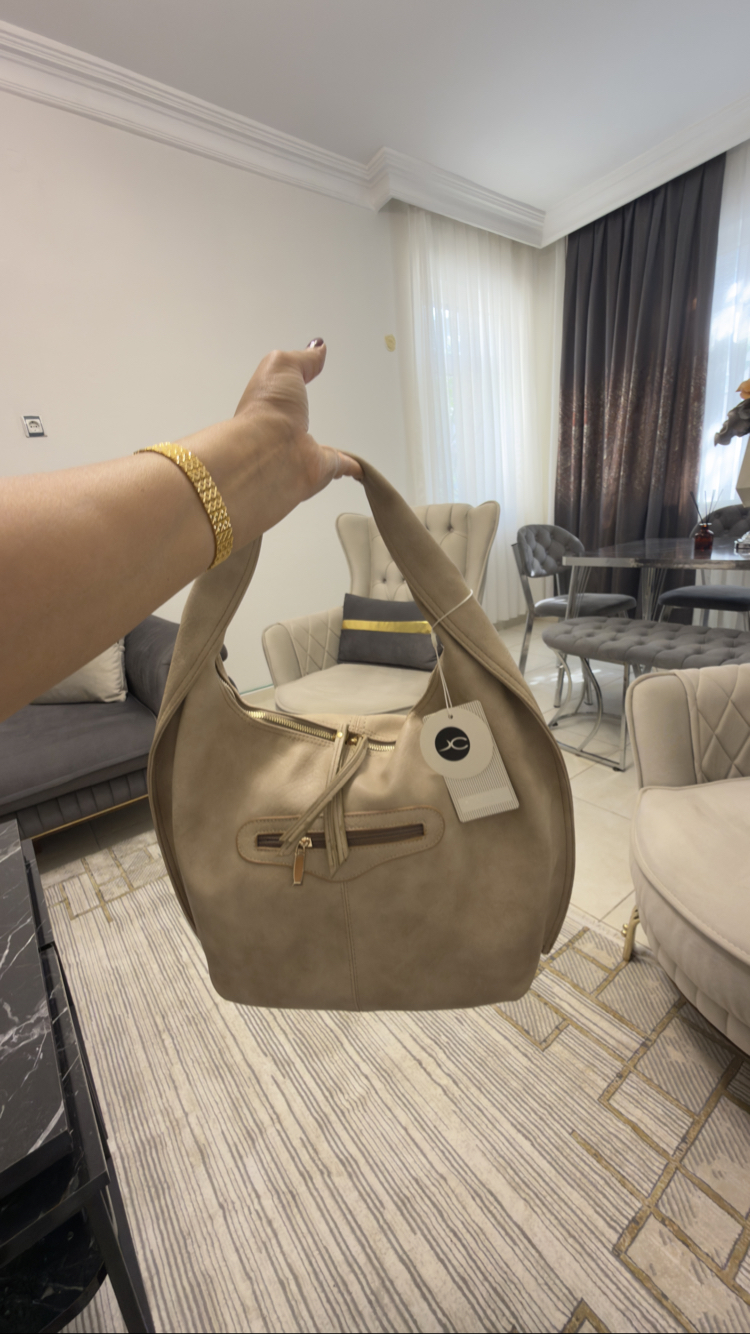 Bej Modern Hobo Omuz Çantası - Günlük Şık Kadın Çanta