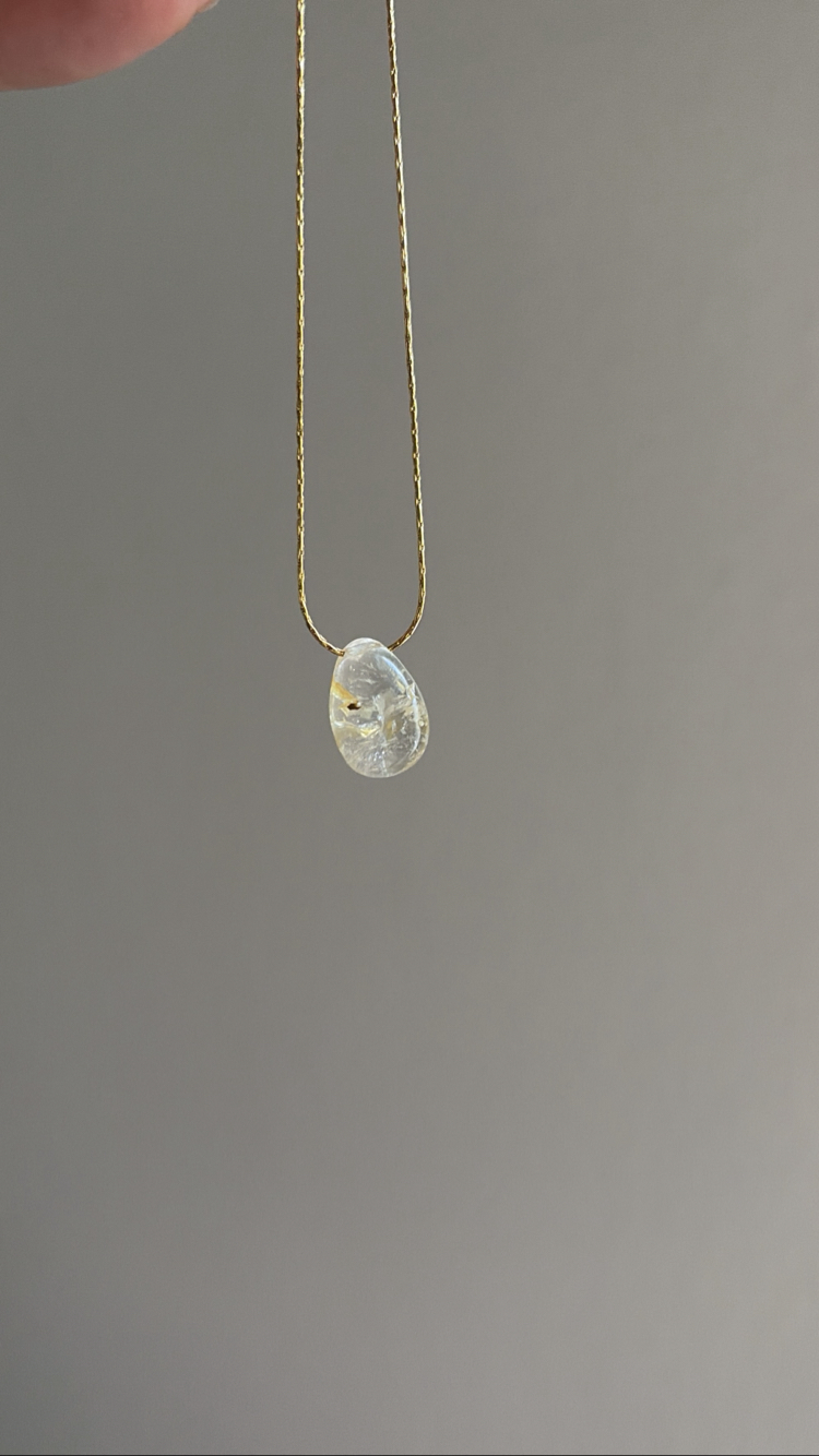 Natural Topaz Damla Kolye - Çelik