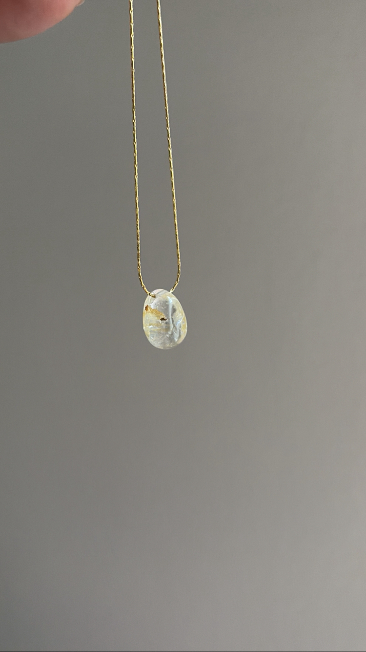Natural Topaz Damla Kolye - Çelik