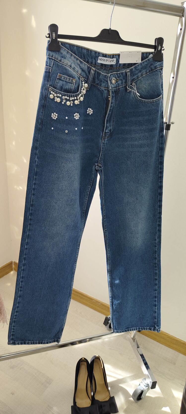 WİDE LEG İNCİ VE TASLİ JEAN