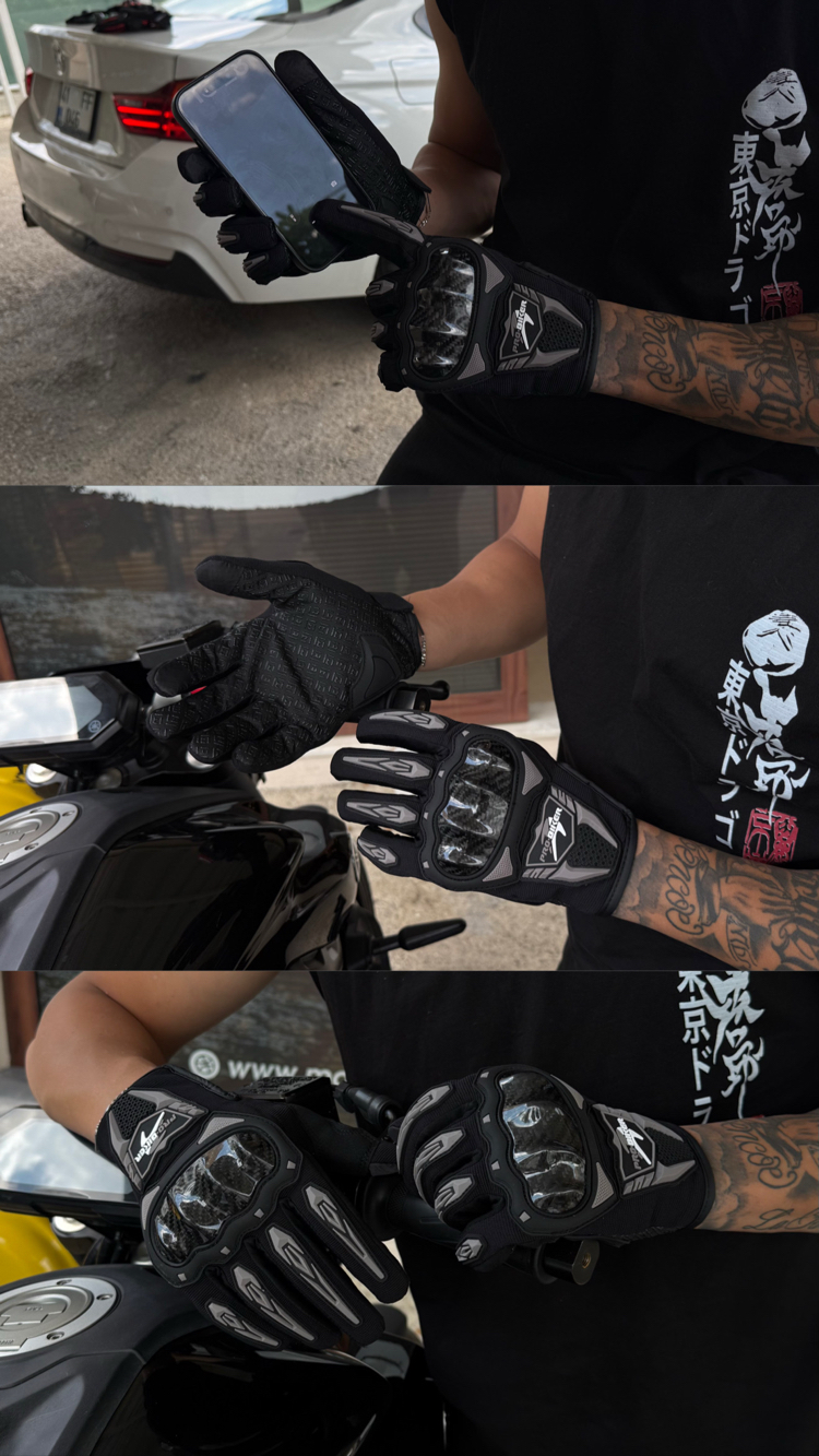 Probiker Siyah Uzun Karbon Koruma Eldiven