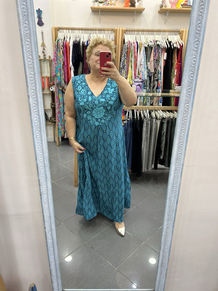 Butik Yazma Elbise Nakışlı Uzun