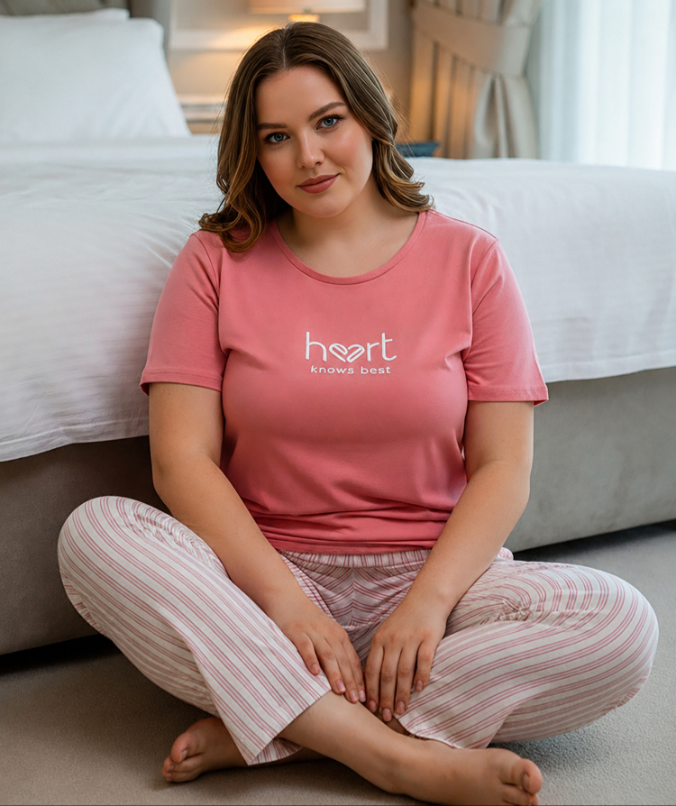 Kadın Pembe Büyük beden pijama takımı