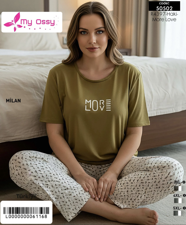 Kadın haki büyük beden Milan pijama takımı