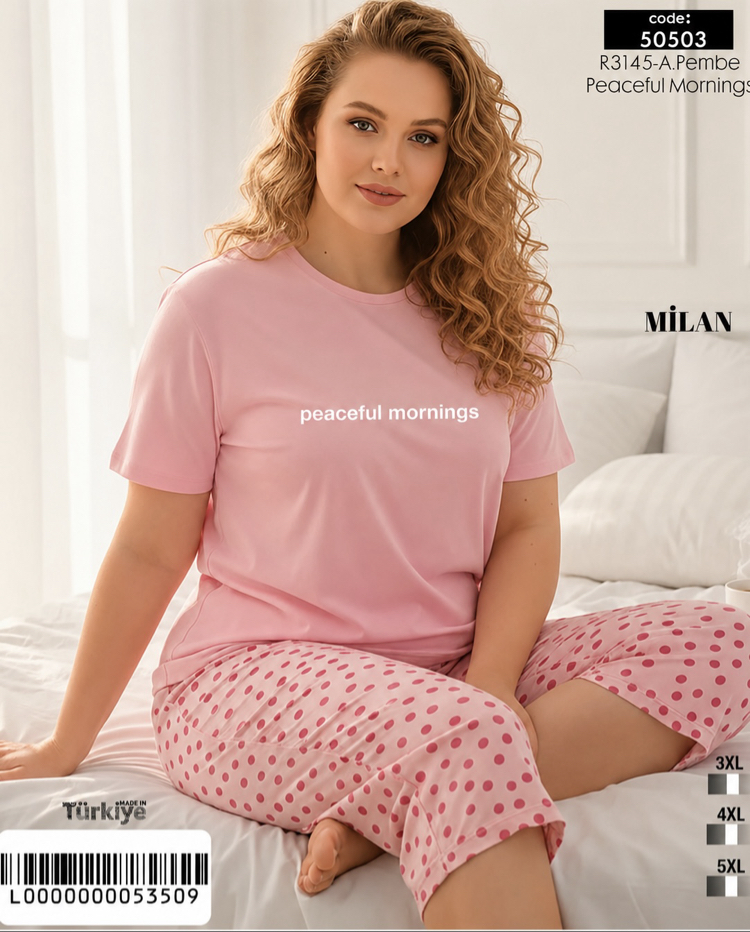 Kadın pembe kapri büyük beden Milan pijama takımı