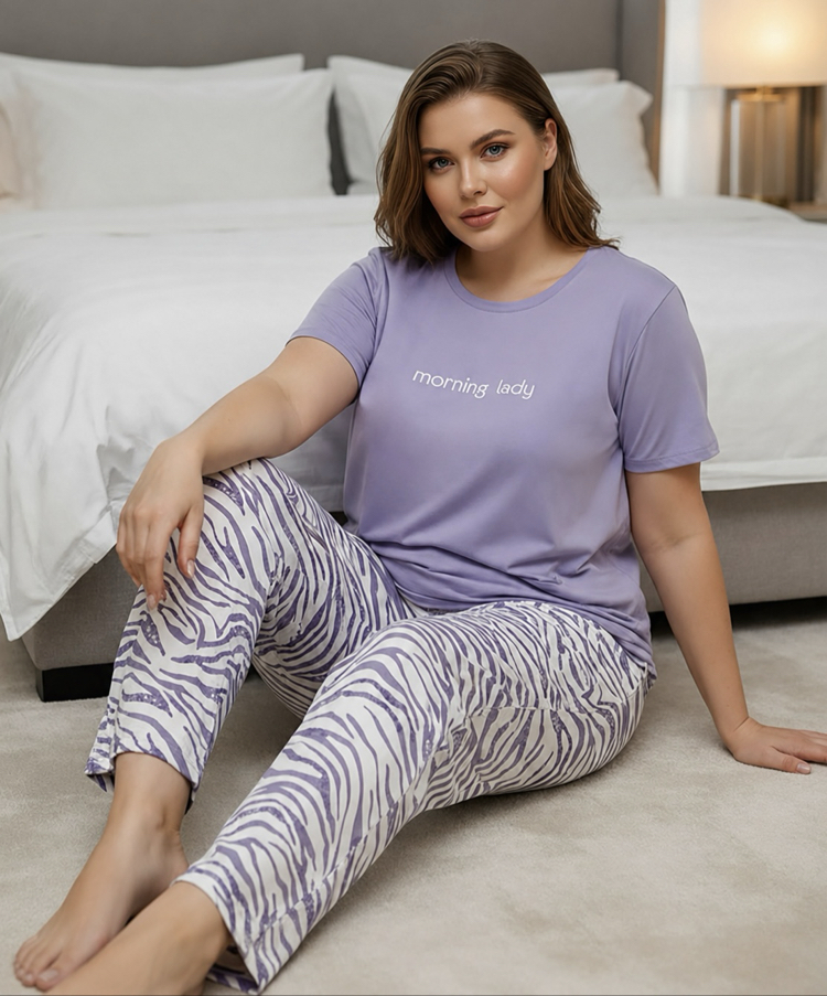 Kadın Mor büyük beden Milan pijama takımı
