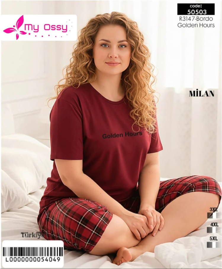 Kadın Milan Bordo Büyük Beden Kapri Pijama Takımı