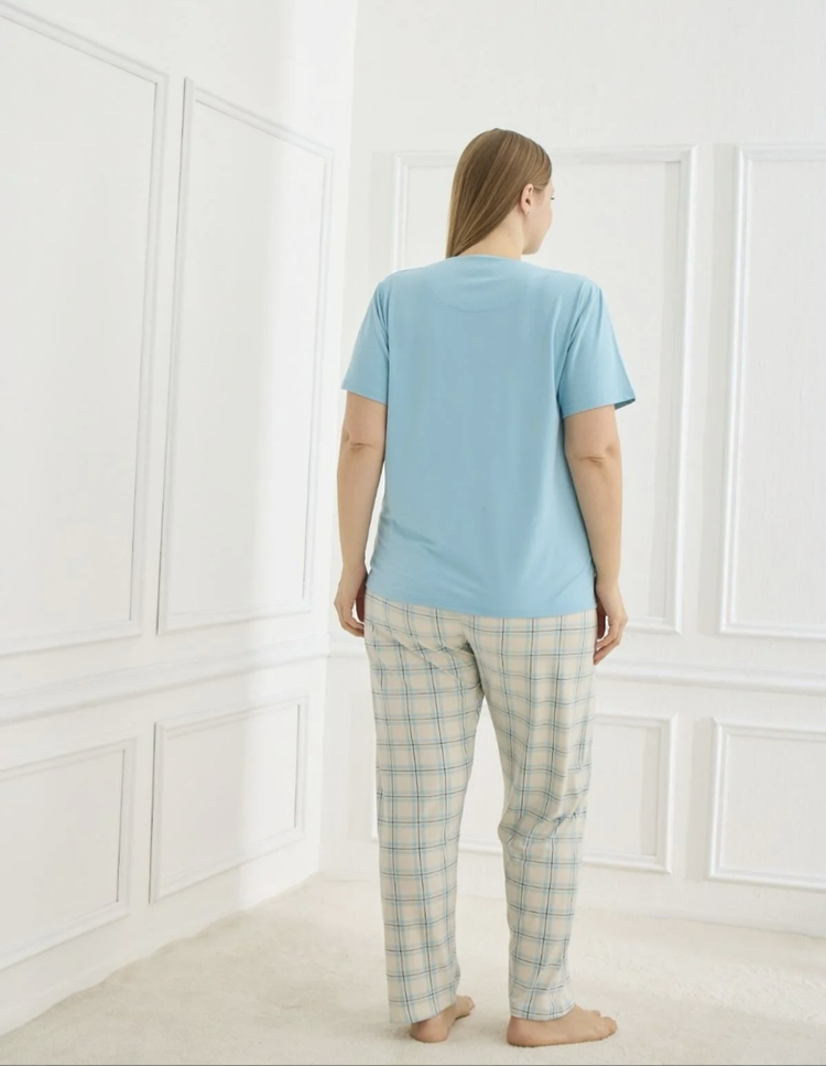 Kadın Mavi Milan Büyük Beden Milan Pijama Takımı