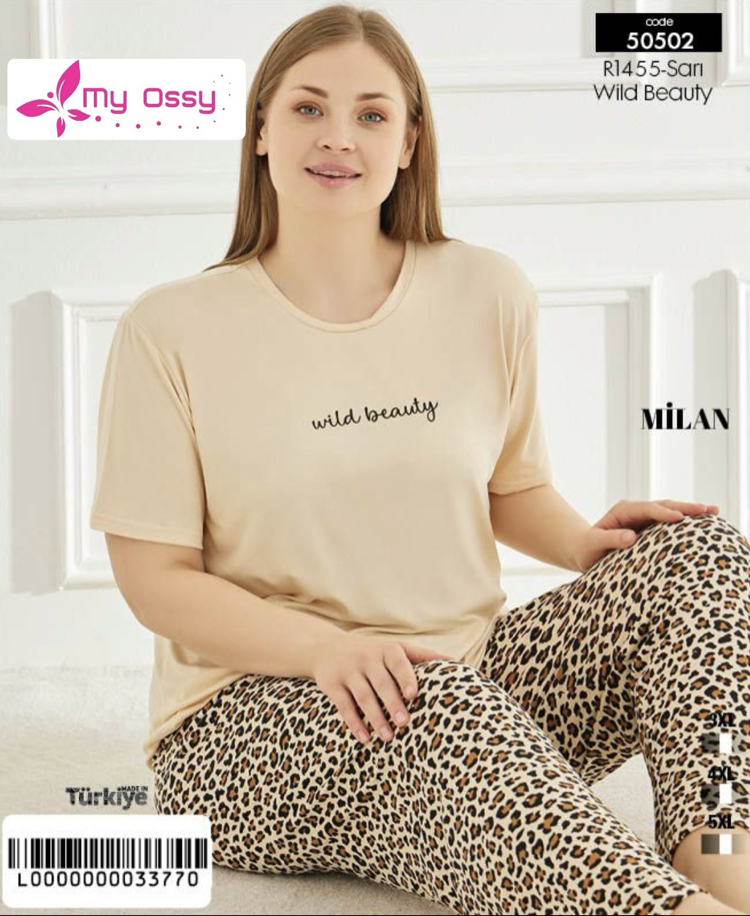 Kadın Büyük Beden Milan Leopar Pijama Takımı
