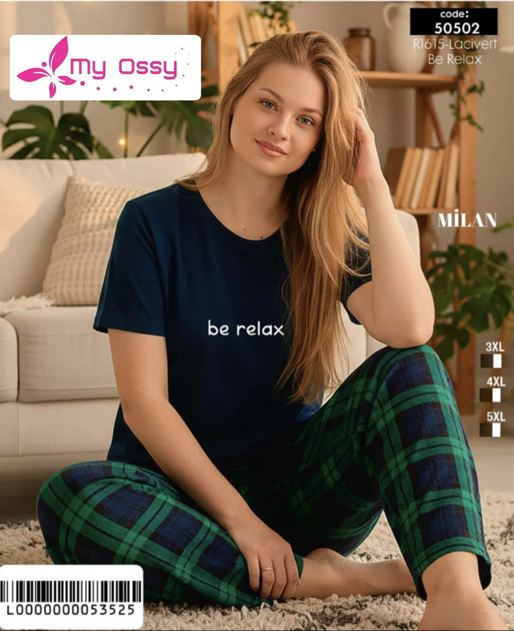 Kadın Lacivert Alt Ekose Milan Büyük Beden Pijama Takımı