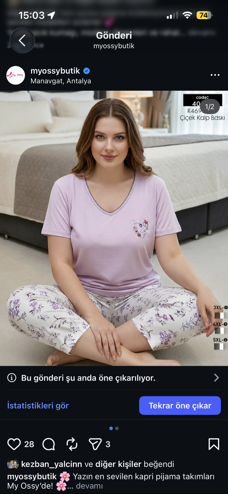 Kadın lila çiçek desen kapri pijama takımı