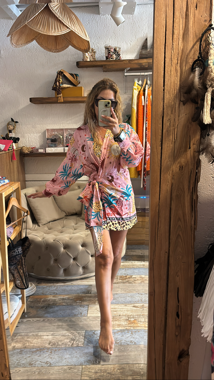 Fransız tasarım pamuk kimono elbise