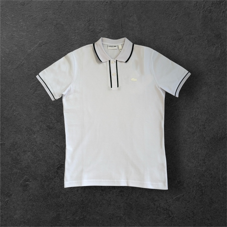 Lacoste Beyaz, Yakası Çizgili İkonik Logolu Polo Tişört