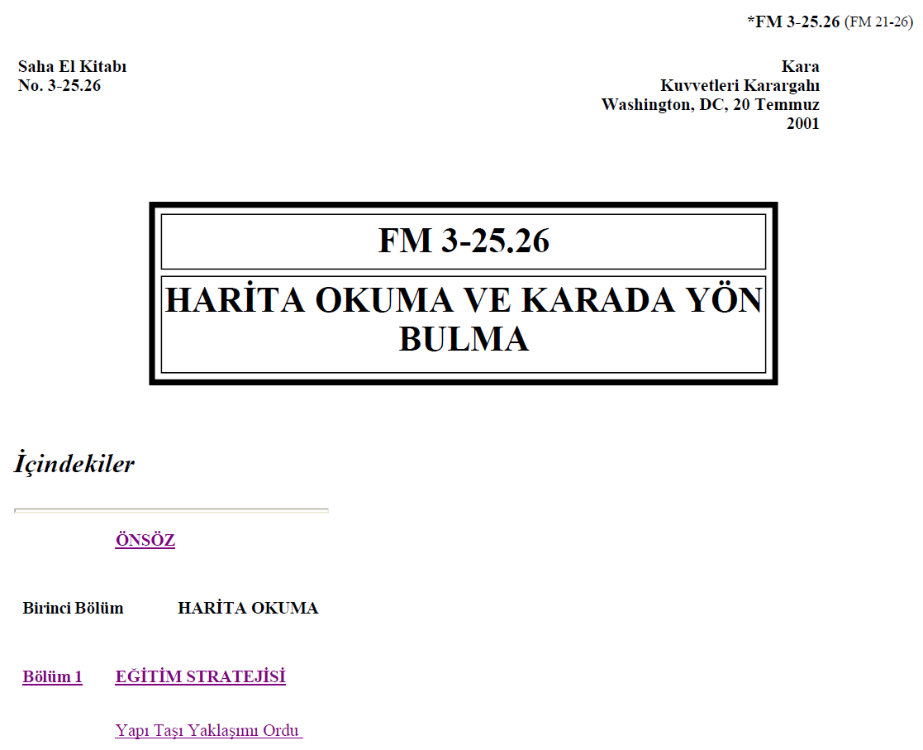 Harita Okuma ve Karada Yön Bulma El Kitabı (FM 3-25.26)