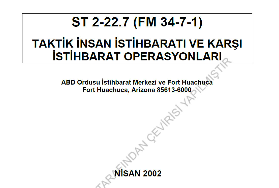 ST 2-22.7 Taktik İnsan İstihbaratı (HUMINT) ve Karşı İstihbarat Kılavuzu (PDF)
