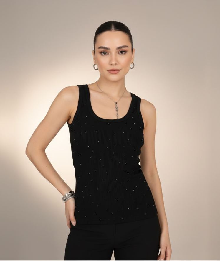 Crystal Taş Detaylı Premium Atlet – Siyah