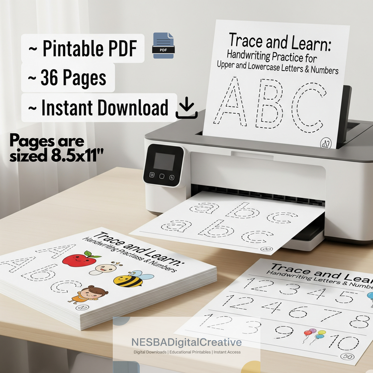 Handwriting Practice Worksheets: Letters & Numbers 1-10 (Printable PDF)