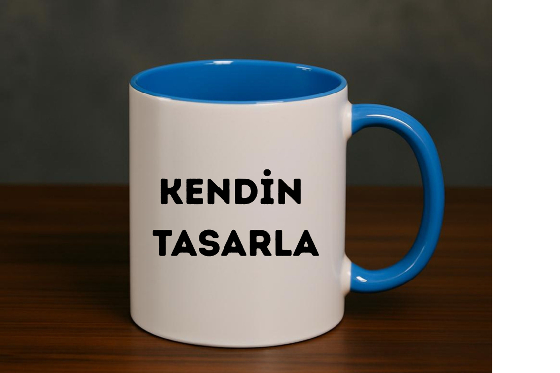 İçi ve Kulpu Mavi Porselen Kupa 